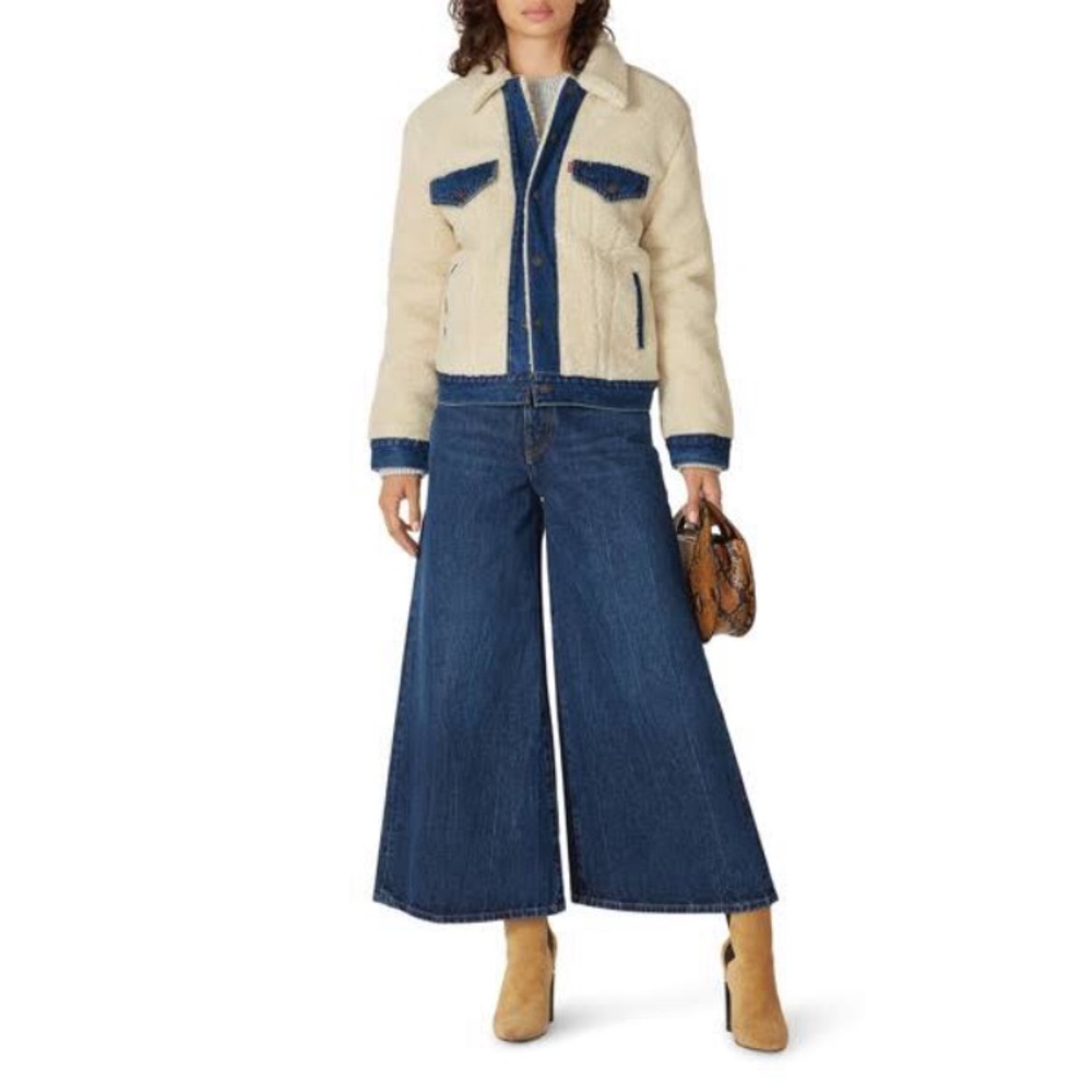 Levi's Cream Sherpa Jacket with Blue Denim Trim